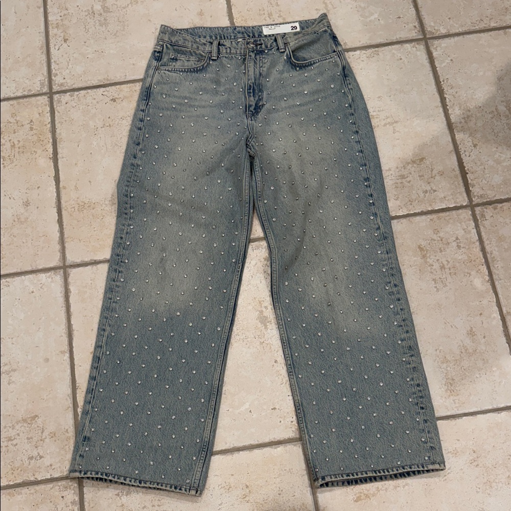 rag & bone Light Blue Studded Straight Leg Jeans